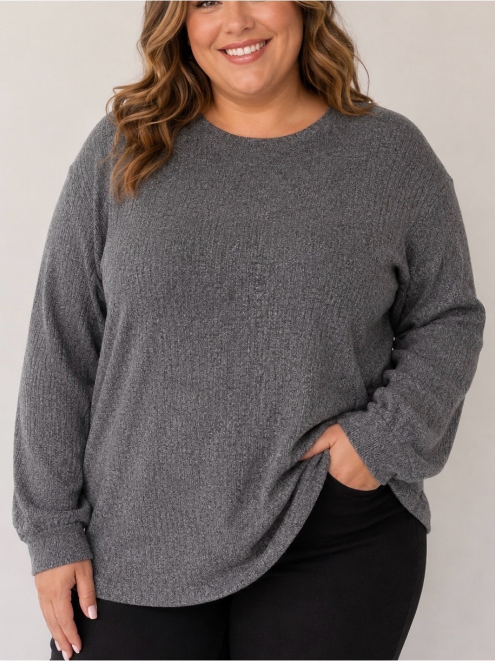 Naturalife Crewneck Sweater - Gray breathable knit textured SZ XL
